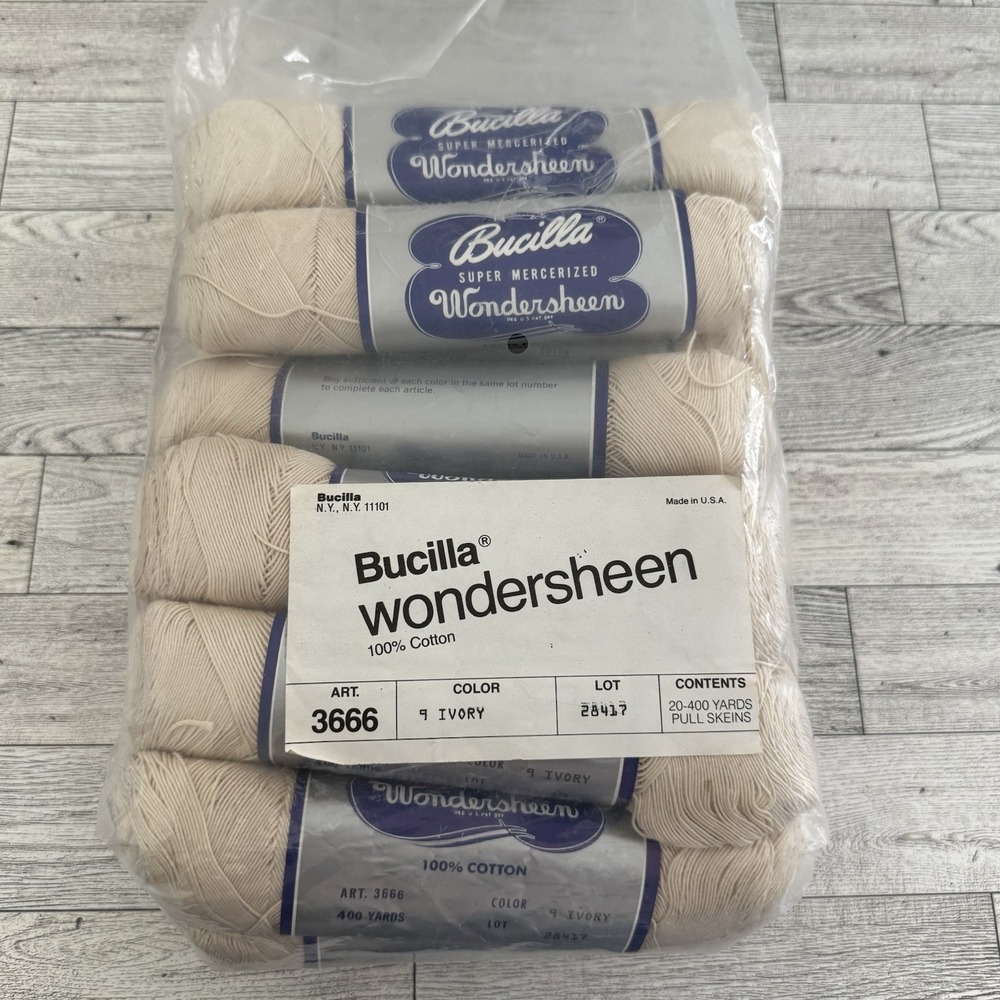 Bucilla Wondersheen Ivory Cotton Crochet Knit Yarn 17 Skeins 400 Yards Each